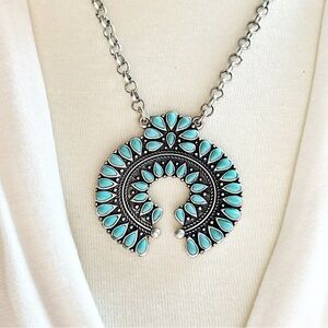 Lucky Brand Blue and Silver Tone Crescent Necklace
